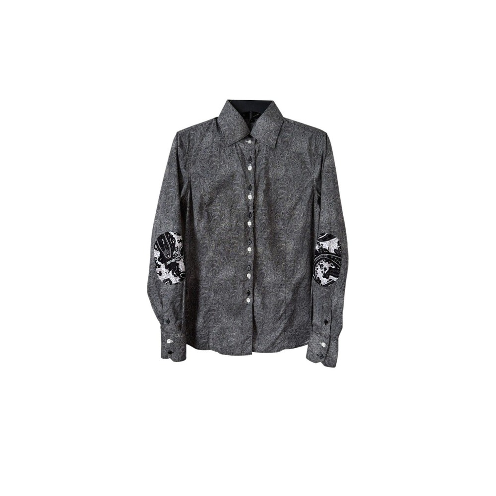 Jared Lang Paisley Button Down Shirt Sz 4 Contrast Cuffs Elbow Patch Artsy